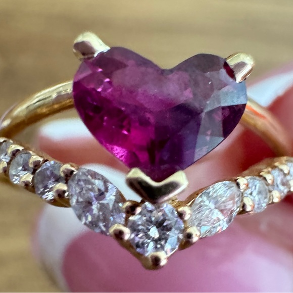 Custom Design RUBY HEART/DIAMONDS 14K YELLOW GOLD RING SIZE 6- APPRAISED @ $3300 - Picture 8 of 8